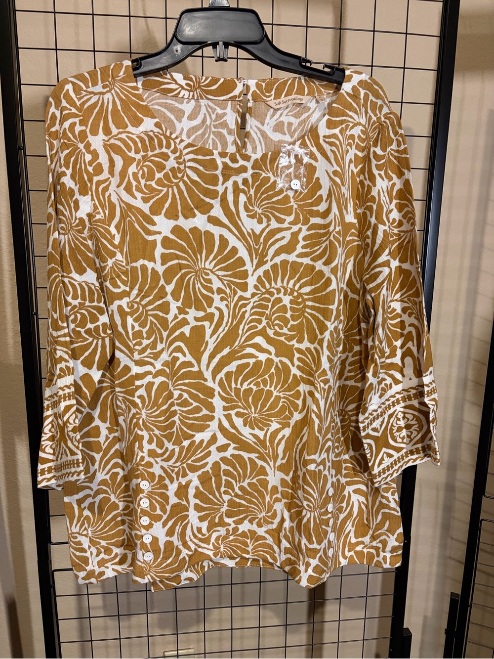 Soft Surroundings Mustard and White Floral Tunic Top